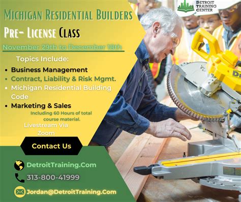 Mi builders license - The full list of requirements which you need to meet will typically involve: Completing a pre-licensing education course. Passing an examination. Completing a license application form. Obtaining liability insurance policies (if applicable) Getting a Michigan contractor license bond (if applicable) Paying a licensing fee and submitting your ...